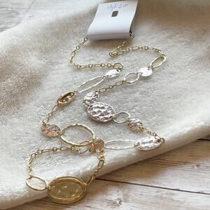 Style & Co Long Chain Necklace Two Tone Silver Gold Asymmetrical New